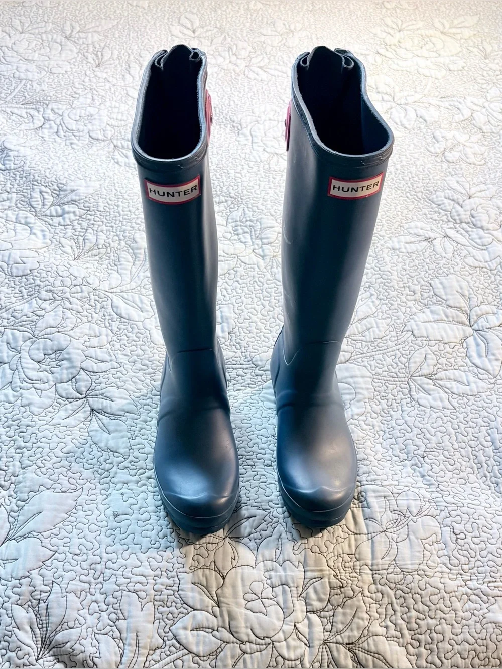 💥Hunter Original Tall Rain Boots Gray Pink Buckle Waterproof Wellies Sz 5❤️